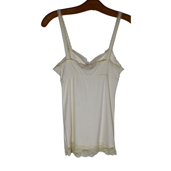 Y2K Poof Excellence Lace Trim Cami Tank Top BOHO Ribbed Knit Fairy Ivory Medium - Picture 2 of 8